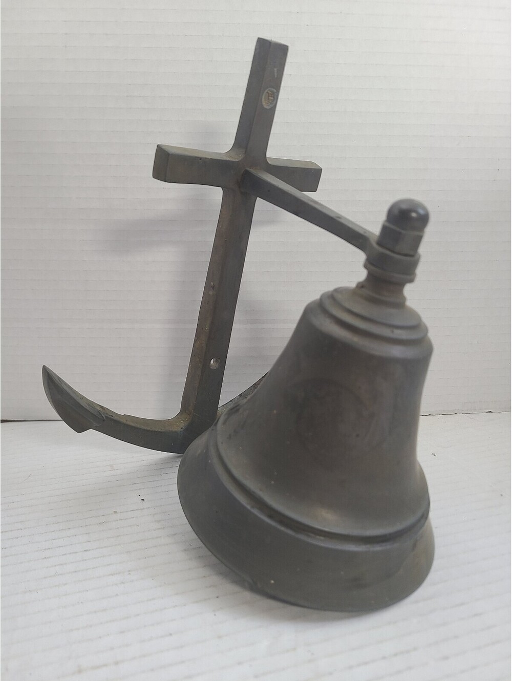 Antique Maritime Nautical Ship Brass/Bronze Bell w/ Anchor Wall Mount Heavy!